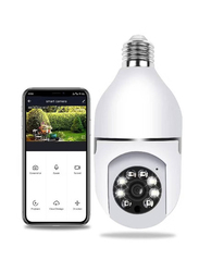 360 Degree 2.4GHz & 5G WiFi 1080p Light Bulb Wireless Outdoor Security Camera, White