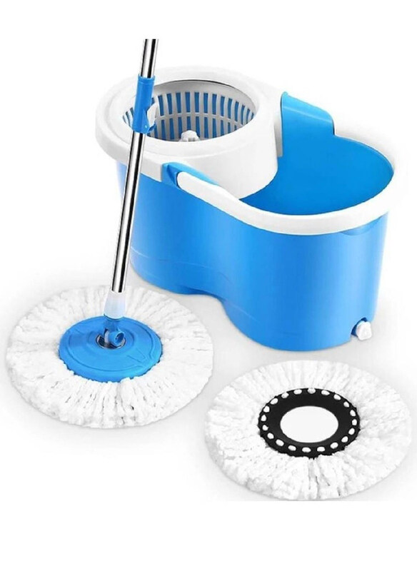 

HYX Hands Free Wringing & Telescopic Handle with 360 Rotating Head Floor Cleaning Spin Mop & Bucket, Blue/White