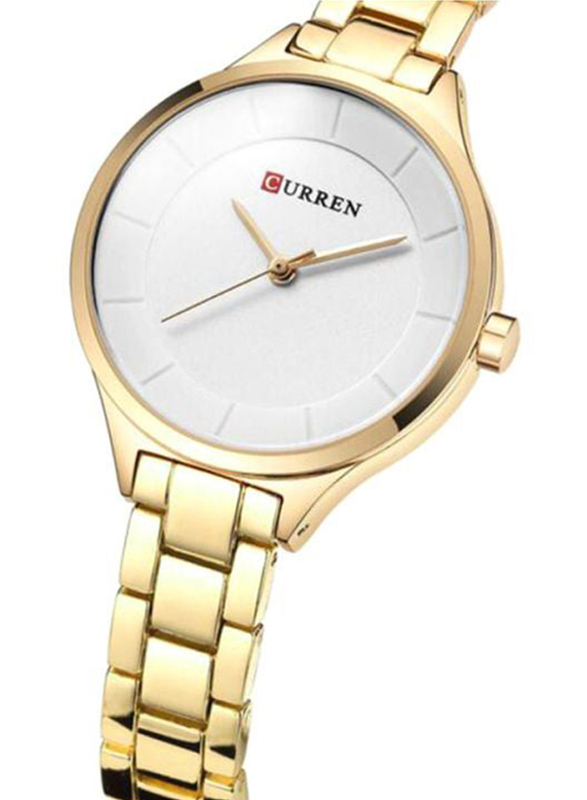 Curren Analog Watch for Women with Stainless Steel Band, Water Resistant, 9015, Gold-White