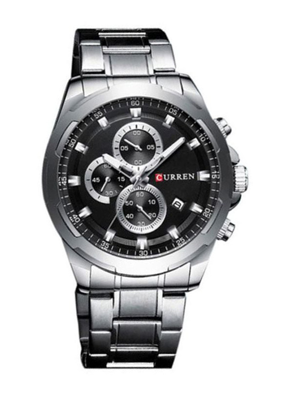 Curren Analog Watch for Men with Stainless Steel Band, Chronograph, J4116-1-KM, Black/Silver