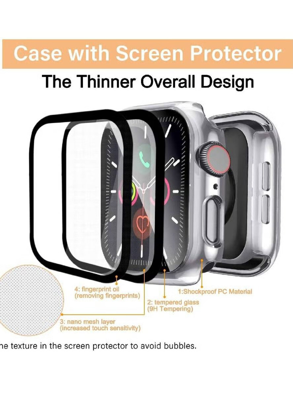 Screen Protector Bumper Case 9H Bulletproof Glass Screen Protector for Apple Watch 44mm, Clear/Black