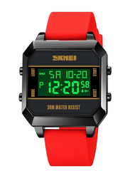 SKMEI Digital Unisex Watch with PU Leather Band, Water Resistant, 1848, Red-Black