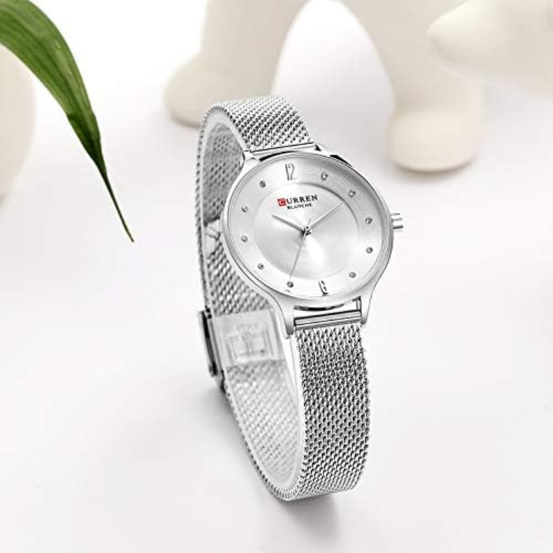 Curren Analog Watch for Women with Stainless Steel Band, Water Resistant, C9036L-3, Silver