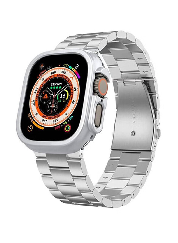 

Ics Replacement Stainless Steel Band with Rugged PC Case Cover for Apple Watch Ultra 49mm, Silver