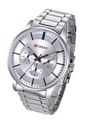 Curren Analog Watch for Men with Stainless Steel Band, Water Resistant & Chronograph, 8282, Silver