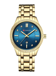 Curren Analog Watch for Women with Stainless Steel Band, Water Resistant, Blue-Gold