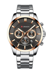 Curren Analog Watch for Men with Stainless Steel Band, Water Resistant and Chronograph, 8358, Silver-Multicolour