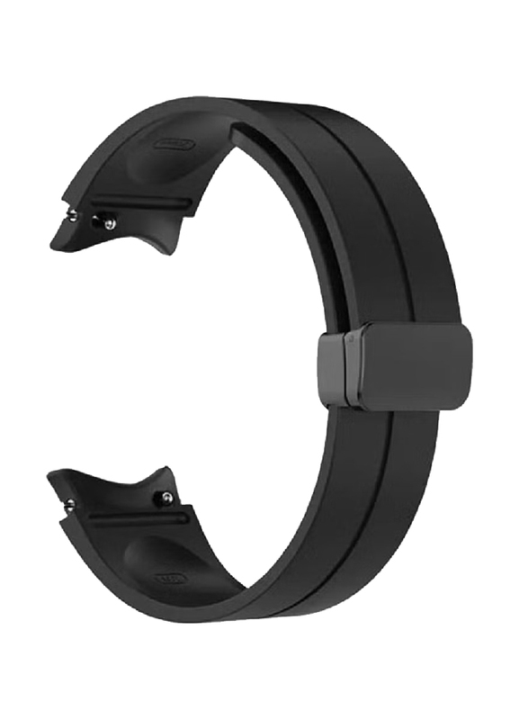 Perfii Replacement Silicone Strap With Magnetic Folding Buckle For Samsung Galaxy Watch 6 Classic 47/43mm, 5 Pro 45mm, 4 Classic 46/42mm, Watch 6/5/4 44/40mm, Black