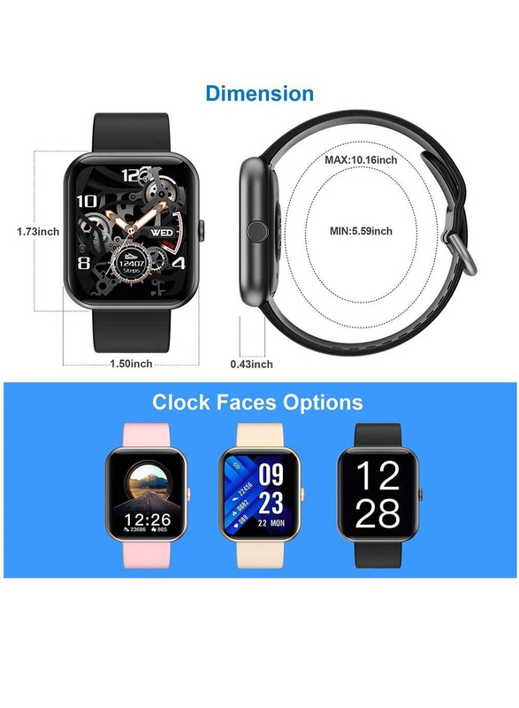 Zoom Plus IP68 Waterproof Full Touch Screen Bluetooth Smartwatch for iOS/Android, Black