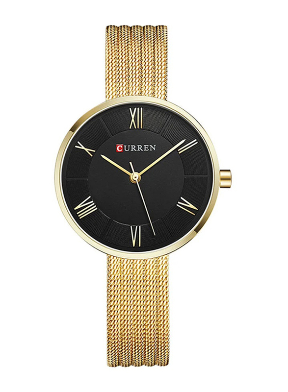 Curren Analog Watch for Women with Stainless Steel Band, Water Resistant, 1J2733GB, Black-Gold