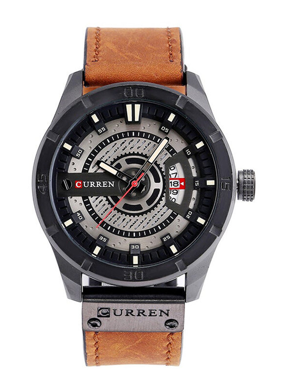 

Curren Analog Watch for Men with Leather Band, Water Resistant, J4171BGBR-KM, Brown-Black/Grey