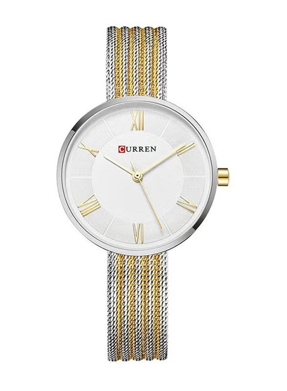 Curren Analog Watch for Women with Stainless Steel Band, Water Resistant, 9020-GO1#D2, Silver/gold-White