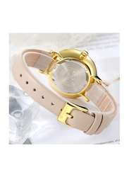 Curren Analog Watch for Women with PU Leather Band, Water Resistant, 9046, Beige-White