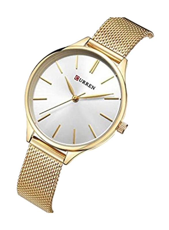 Curren Analog Watch for Girls with Metal Band, Water Resistant, 9016, Gold-White