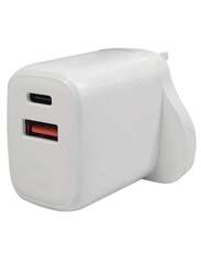 3-Pin 20W USB Type C Dual Output Quick Charging Power Adapter White