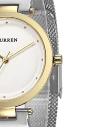 Curren Analog Watch for Women with Stainless Steel Band, Water Resistant, 9005, Silver-White