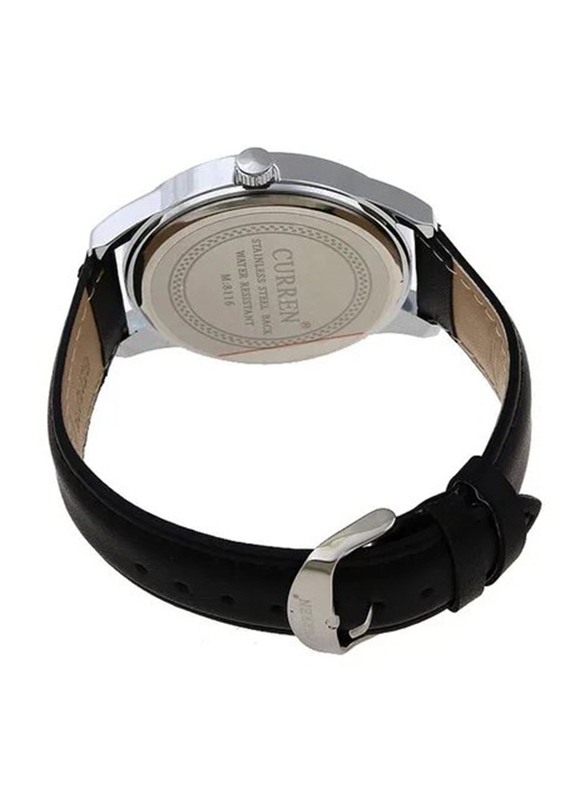 Curren Analog Watch for Men with Leather Band, 8116, Black/White