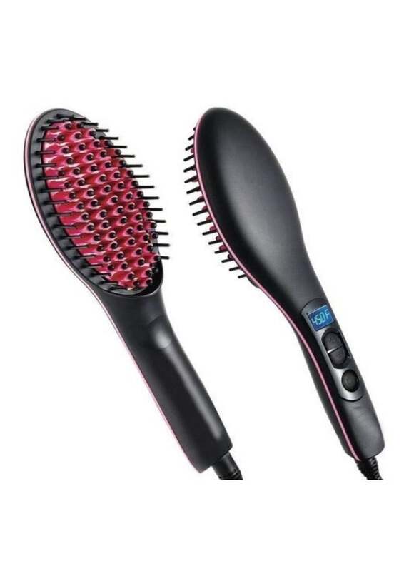 3-In-1 Hair Straightener Electric Comb With Temperature Control LCD Display Black/Pink