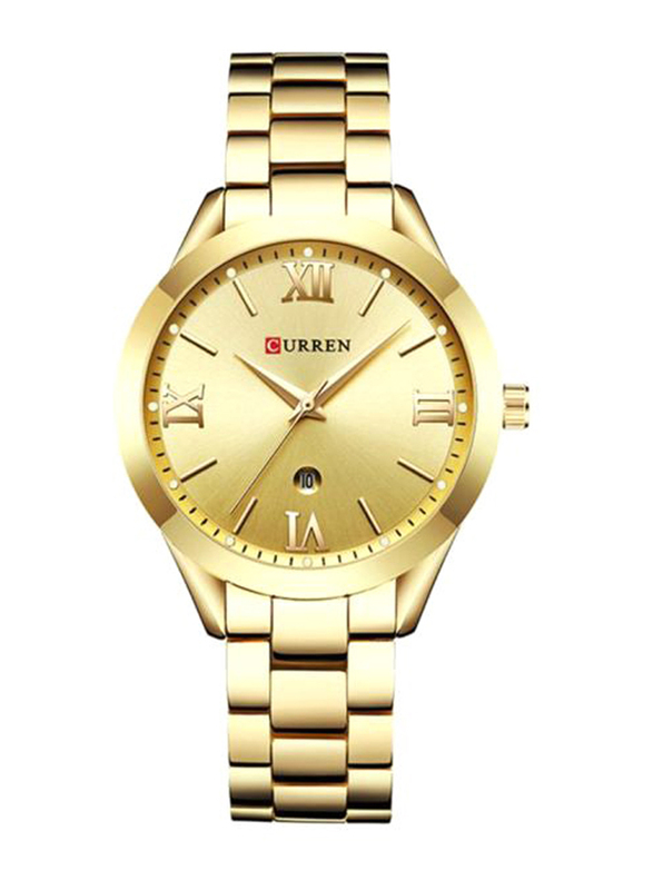 Curren Analog Watch for Women with Stainless Steel Band, Water Resistant, 9007, Gold