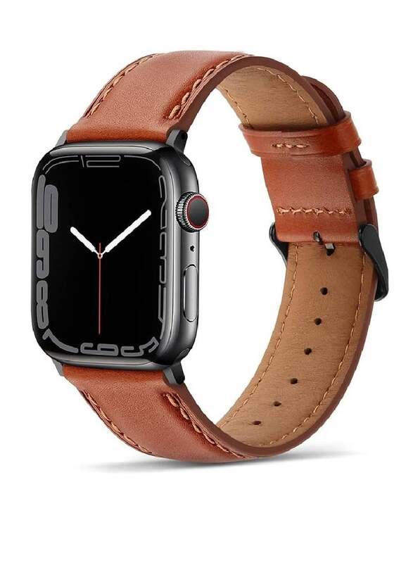 Replacement Premium Leather Strap Compatible with Apple Watch Band 45mm 44mm 42mm Brown