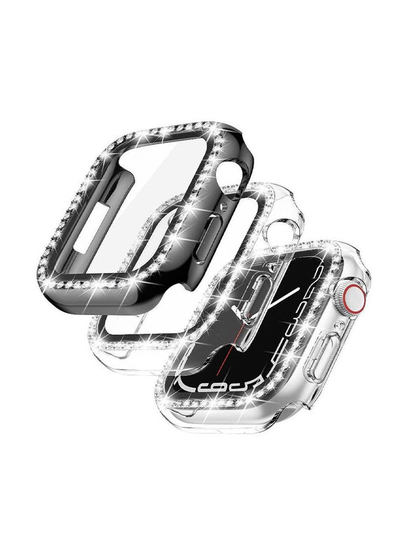 

Generic 2-Piece Diamond Watch Cover Guard with Shockproof Frame for Apple Watch 45mm, Clear/Black