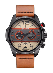 Curren Analog Watch for Men with Leather Band, Chronograph, J3748SY-KM, Brown-Black/Beige