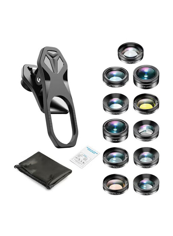 

Apexel 11-In-1 Universal HD Phone Camera Lens Kit, Black/Clear