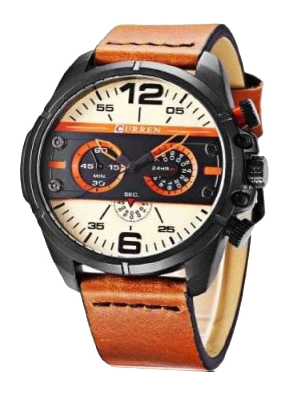 

Curren Analog Watch for Men with Leather Band, Water Resistant and Chronograph, 8259, Brown-White