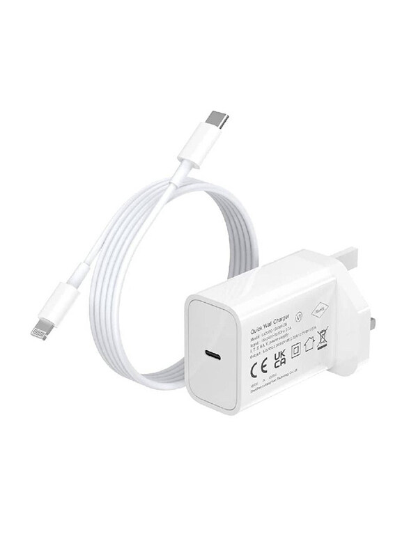 

Generic UK Wall Charger with USB Type C to Lightning Data & Fast Charge Cable with White