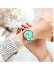 Curren Analog Watch for Women with Stainless Steel Band, Water Resistant, Silver-Green