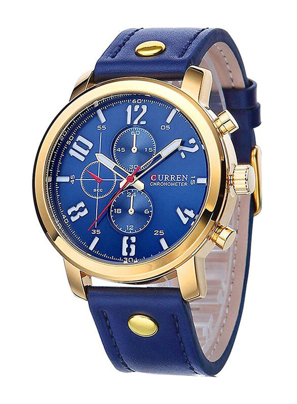 

Curren Analog Watch for Men with Leather Band, Water Resistant, 8192, Blue-Blue