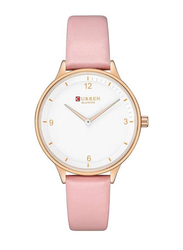 Curren Analog Watch for Women with Leather Band, Water Resistant, 9039, Pink-White