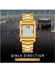 SKMEI Digital Adhan Alarm & Islamic Calendar Prayer Watch for Men with Stainless Steel Band, Gold-Multicolour