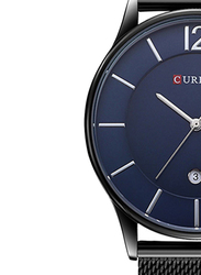 Curren Analog Watch for Men with Stainless Steel Band, Water Resistant, 8231, Black-Blue