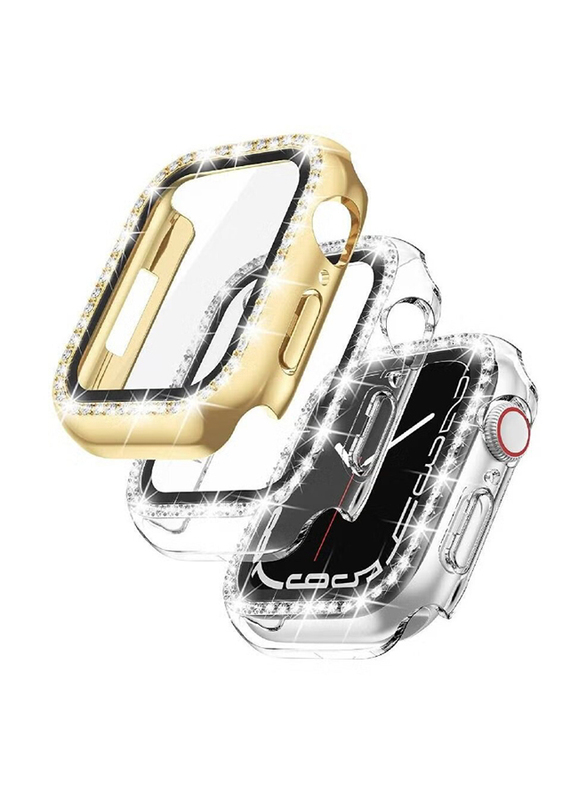 

Generic 2-Piece Diamond Cover Guard Shockproof Frame for Apple Watch 41mm, Clear/Gold