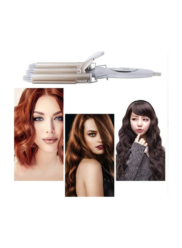 3 Barrel Hair Curling Iron Curling Wand/ Pro Ceramic Heating Hair Curler Iron Wand, White/Gold