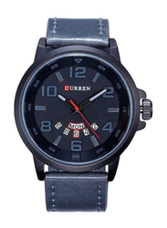Curren Analog Watch for Men with Leather Band, Water Resistant, WT-CU-8240-GY, Blue