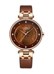Curren Analog Watch for Women with Leather Band, Water Resistant, 9056, Brown