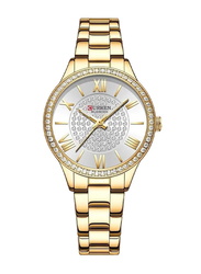 Curren Analog Watch for Women with Stainless Steel Band, Water Resistant, 9084, Gold-White