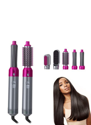 5 In 1 Hair Curler Rotating Hair Dryer Hair Straightener Comb, Silver/Pink