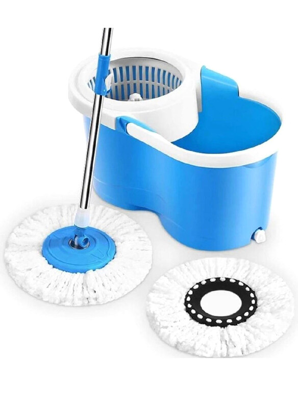 

HYX Hands Free Wringing & Telescopic Handle with 360 Rotating Head Floor Cleaning Spin Mop & Bucket, Blue/White