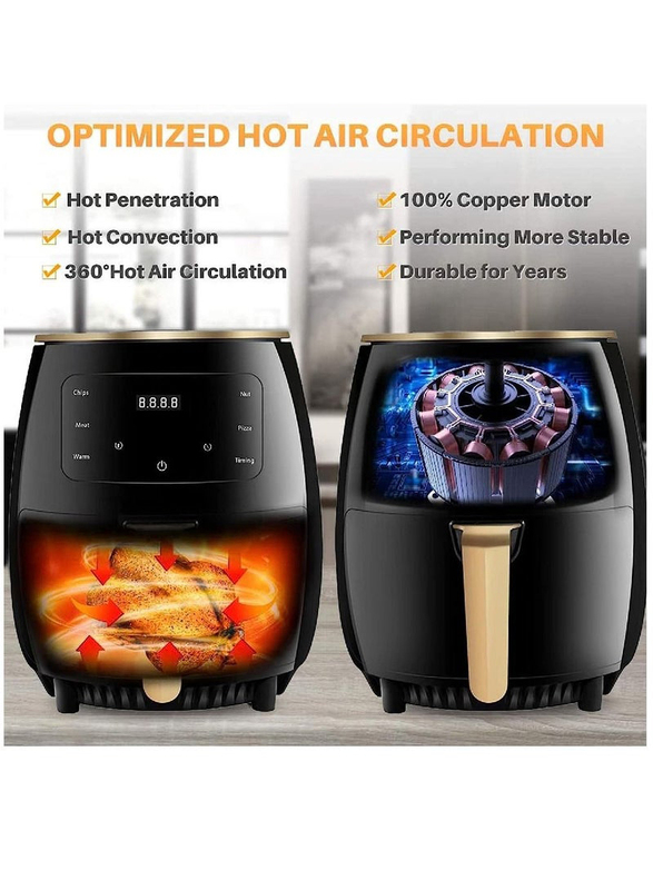 Silver Crest 6L Multifunctional Digital Electric Hot Air Fryer LCD Touch Screen Nonstick Basket, 2400W, Black