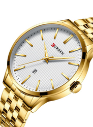 Curren Analog Watch for Men with Stainless Steel Band, 8364, Gold-White