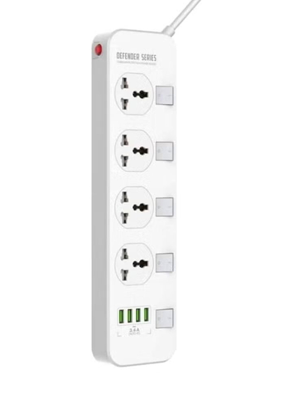 XiuWoo 4-Socket Power Strip & 4-USB Ports Extention Board, White