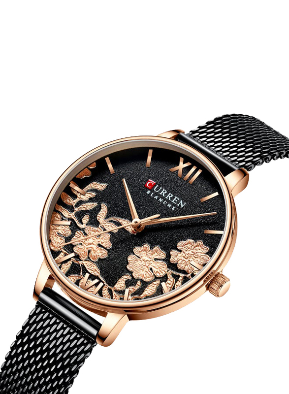 Curren Elegant Exquisite Analog Watch for Women with Stainless Steel Band, J4272B-2-KM, Black-Rose Gold/Black