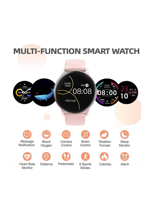 Zoom Plus IP68 Waterproof Full Touch Screen Bluetooth Smartwatch for iOS/Android, Pink