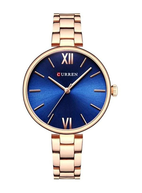 

Curren Analog Watch for Women with Alloy Band, Water Resistant, 9017, Gold-Blue