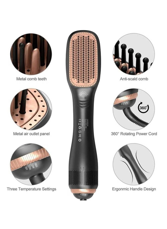 Xiuwoo 2-in-1 Professional Hair Dryer Negative Ion Blow Hair Straightening Hot Air Styling Comb, Black/Brown