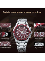 Curren Analog Watch for Men with Stainless Steel Band, Chronograph, 8084, Maroon/Silver