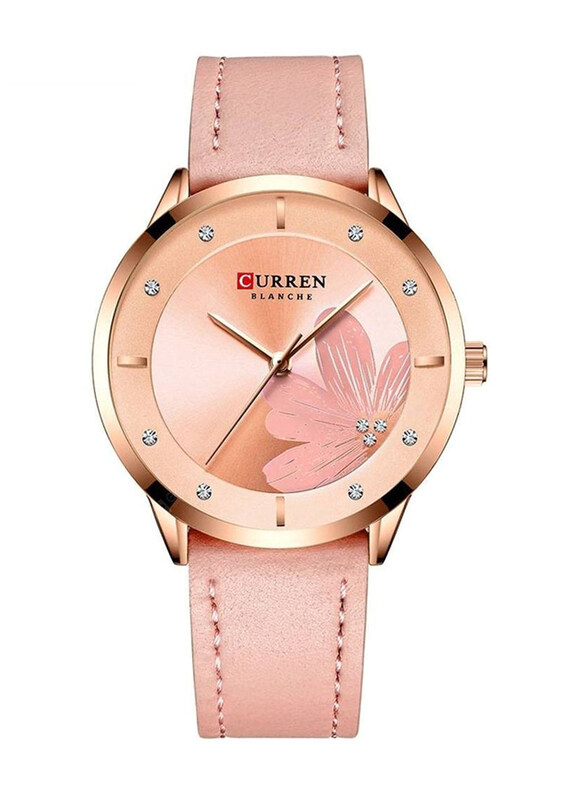 

Curren Analog Watch for Women with Leather Band, Water Resistant, 9048, Pink-Beige